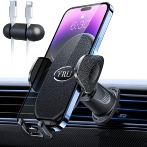 YRU [Upgraded] Car Phone Mount, Sturdy Adjustable Shockproof Cell Phone Holder for Car Vehicle Cradle, Handsfree Phone Stand for iPhone 14 13 Pro Max, Samsung Universal Cellphone, Pickup Truck,Black