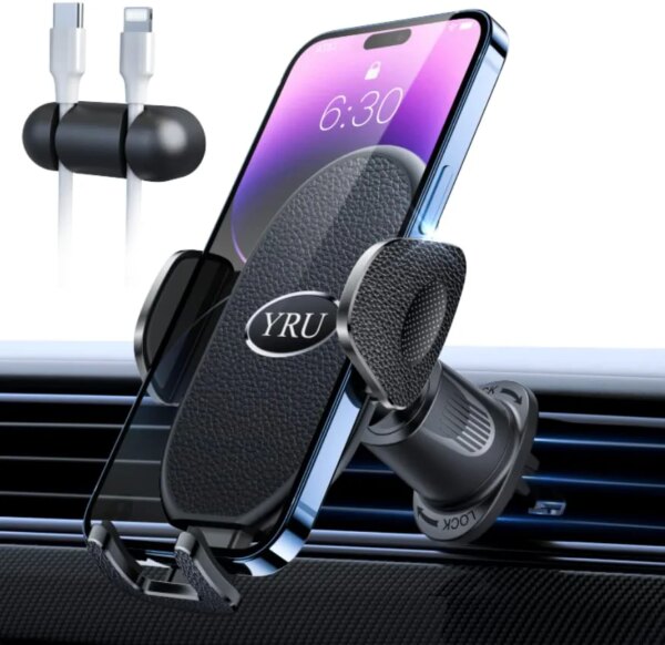 YRU [Upgraded] Car Phone Mount, Sturdy Adjustable Shockproof Cell Phone Holder for Car Vehicle Cradle, Handsfree Phone Stand for iPhone 14 13 Pro Max, Samsung Universal Cellphone, Pickup Truck,Black