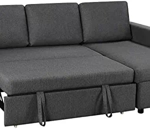 Yaheetech 83" Living Room Sofa Couch with Linen Fabric Modern Large Sectional Set with Chaise Lounge Dark Gray Sofa Couch with Storage Sectional Sofa Bed