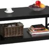 Yaheetech Wood 2-Tier Black Coffee Table with Storage Shelf for Living Room, X Design Accent Cocktail Table, Easy Assembly Home Furniture, 39.5 x 21.5 x 18 Inches