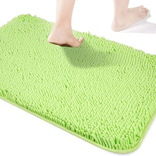 Yeaban Chenille Bathroom Rugs Non-Slip Thick Plush Bath Mat - Absorbent Washable Bath Rugs for Bathroom Shower Sink Carpet (Apple Green, 24" x 17")