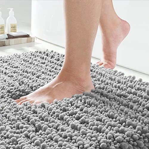 Yimobra Original Luxury Shaggy Bath Mat, 24 x 17 Inches, Soft and Cozy, Super Absorbent Water, Non-Slip, Machine-Washable, Thick Modern for Bathroom Bedroom, Gray