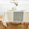 Yofori Heavy Duty Cotton Linen Tablecloth for Rectangular Tables Solid Embroidery Lattice Table Cloth for Kitchen Dinning Tabletop Decoration (Flowers, 52x70 inch)