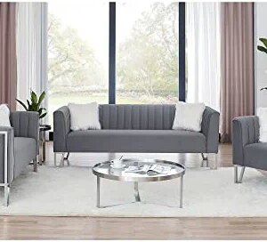 Yoglad Modern 3-Piece Sofas, Sectional Couch with Villose Pillow, Couch with Mirrored Side Trim, Faux Diamonds Decor, Free-Combination Couches for Living Room (Grey, 1+2+3 Seat, Velvet)