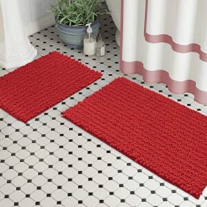 Zebrux Red Bathroom Rugs Christmas Décor, Bath Mats for Bathroom Extra Soft and Absorbent - Striped Bath Rugs Set for Indoor/Kitchen (20 x 30 + 15 x 23'', Red)