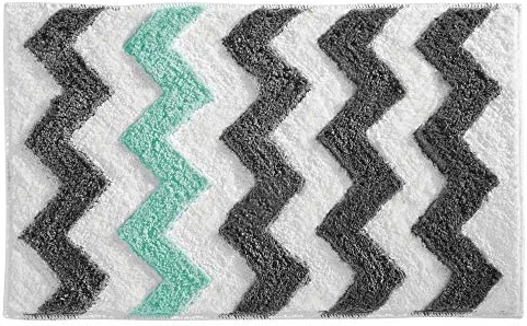 iDesign Chevron Microfiber Non-Slip Bath and Shower Mat - 34" x 21", Teal/Gray