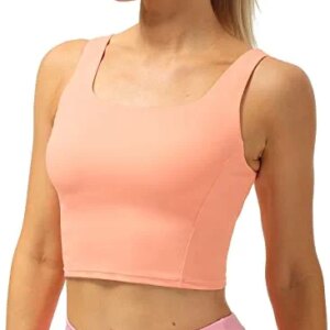 icyzone Women's Cropped Workout Tank Tops with Built in Molded Cup Bra, Square Neck Athletic Yoga Running Tops