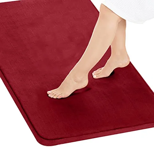 lalaLOOM Thick Memory Foam Bath Rug, Luxurious Velvet Topside Plush Bathroom Rugs, Absorbent Hotel Spa-Like Mats, Washable Microfiber Rugs Dry Quickly for Shower and Bathtub Floor, 24x17, Wine