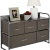 mDesign Wide Dresser Chest with 5 Removable Fabric Drawers - Furniture Storage Unit with Steel Frame and Wood Top for Bedroom, Office, Home Organization - Charcoal/Graphite Gray