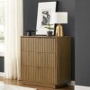 mopio Brooklyn Mid-Century Modern Dresser/Credenza, Waveform Panel with Sleek Curved Profile with Aluminum Handle 3-Drawers for Bedroom/Living Room, Sturdy Anti-Tipping Base (Natural Walnut, Dresser)