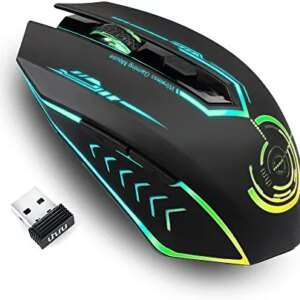 uhuru Wireless Gaming Mouse Up to 10000 DPI, Rechargeable USB Wireless Mouse with 6 Buttons 7 Changeable LED Color Ergonomic Programmable MMO RPG for PC Laptop, Compatible with Windows Mac