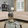 wirrytor 2 Pieces of Living Room Furniture Chesterfield Sofa Sets, Velvet Chesterfield Club Chair&Chesterfield Loveseat Sofas Set with Nailhead Trim Scroll Arms(Beige)