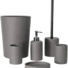 zccz Bathroom Accessory Set, 6 Piece Grey Bathroom Accessories Set with Trash Can, Toothbrush Holder, Toothbrush Cup, Soap Dispenser, Soap Dish, Toilet Brush with Holder, Trash Can, Grey