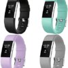 【4 Pack】 Bands for Fitbit Charge 2, Silicone Finess Sport Wristbands Replacement Bands for Fitbit Charge 2 for Women Men Small