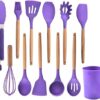 12pcs Silicone Cooking Kitchen Utensil Set with Holder - Wooden Handles Silicone Kitchen Gadgets, Heat Resistan Kitchen Tools BPA-Free for Nonstick Cookware