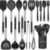 15 PCS Silicone Kitchen Cooking Utensils Set, Heat-Resistant Utensil Set with Premium Stainless Handles for Cooking and Baking, Non-Stick Spatula Kitchen Gadgets Cookware Set(Black)