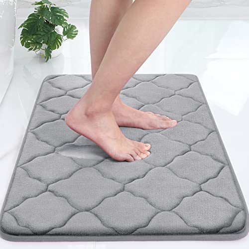 OLANLY Memory Foam Bath Mat Rug, Ultra Soft Non Slip and Absorbent Bathroom Rug, Machine Wash Dry, Comfortable, Thick Bath Rug Carpet for Bathroom Floor, Tub and Shower, 17x24, Grey