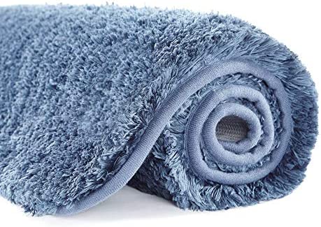 Suchtale Bathroom Rug Non Slip Bath Mat for Bathroom (16 x 24, Blue) Water Absorbent Soft Microfiber Shaggy Bathroom Mat Machine Washable Bath Rug for Bathroom Thick Plush Rugs for Shower