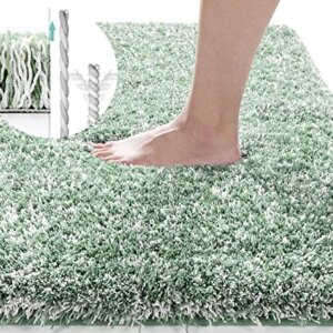 Yimobra Fluffy Plush Bath Rug, Super Shaggy Soft Comfortable Non Slip, Water Absorbent Microfiber Bath Mat, Dries Quickly, Machine Washable Thick Bathroom Floor Rugs for Shower, 17"x 24", Light Green