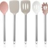 COOK WITH COLOR Silicone Cooking Utensils, 5 Pc Kitchen Utensil Set, Easy to Clean Silicone Kitchen Utensils, Cooking Utensils for Nonstick Cookware, Kitchen Gadgets Set (Pink Ombre)