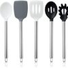 COOK WITH COLOR Silicone Cooking Utensils, 5 Pc Kitchen Utensil Set, Easy to Clean Silicone Kitchen Utensils, Cooking Utensils for Nonstick Cookware, Kitchen Gadgets Set (Black and White)