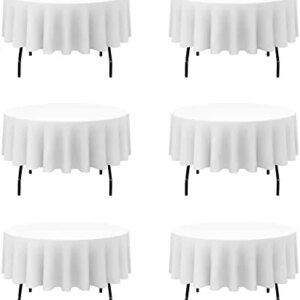 6 Pack White Round Tablecloths 90 Inch - Circle Bulk Linen Polyester Fabric Washable Table Clothes Cover for Wedding Reception Banquet Party Buffet Restaurant