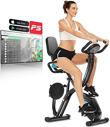 ANCHEER Exercise Bike Folding Exercise Bike App 10 Levels of Magnetic Resistance Fitness Bike with Stand for Tablet/Phone & Wide and Comfortable Seat