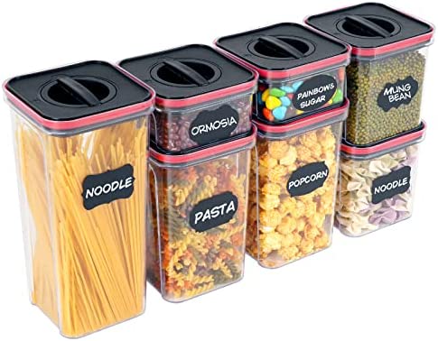 Airtight Food Storage Containers, Veluebay 7 Pieces BPA Free Plastic Food Containers with Lids airtight, for Kitchen Pantry Organization and Storage, Cereal containers storage, Flour and Sugar Containers With Labels, Marker，Holiday Gift.