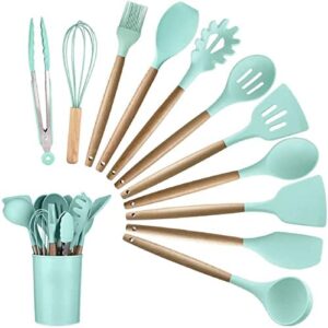 Alitade 12PCS Kitchen Utensil Set Silicone Cooking Utensils Kit Spatula Heat Resistant Wooden Spoons Gadgets Tool for Non-Stick Cookware