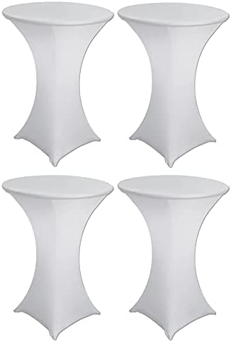 Antuen 4 Pack 24x43 Inch White Round Fitted Cocktail Table Cover Spandex Tablecloth for Folding Table, Stretch Highboy Top Tablecloth for Bar Wedding Cocktail Party Table(24x43, 4PC White)