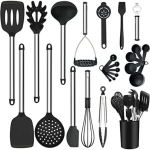 BLGGC kitchen Utensil Set, Cooking Utensils Sets 24pcs Silicone Kitchen Utensils Non-stick Heat Resistant Silicone Kitchen Tools with Stainless Steel Handle for Home Kitchen