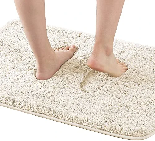 Bathroom Rug Tufted Bath Rug Bath Mat Non Slip Area Rug 17" x 24" Extra Soft Thick Absorbent Shaggy Kitchen Rug Indoor Mat Washable Microfiber Bath Mat for Bathroom Living Room Fast Dry - Ivory