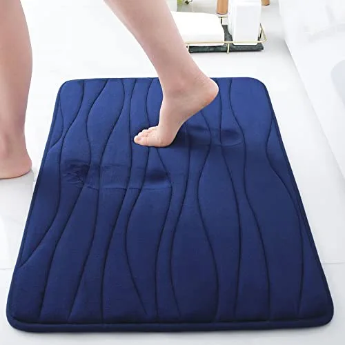 Buganda Memory Foam Bathroom Rug Mat, Ultra Soft Cozy Velvet Bath Rugs, Non-Slip Absorbent Bath Mat, Machine Washable Bathroom Mat for Bathroom Floor, Shower and Bathtub (17''x24'', Navy Blue)