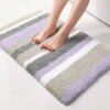 Buganda Microfiber Striped Bathroom Rugs Bath Mat, Extra Thick, Soft and Shaggy, Absorbent, Machine Washable, Anti-Slip Bath Rugs for Bathroom, Tub and Shower, 16x24, Purple-Grey