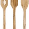 Chef Pomodoro Wooden Cooking Utensils 3-Piece Set, Bamboo | Large 12.5-Inch Spatula, Spoon, Slotted Spoon | Pan Kitchen Frying Set