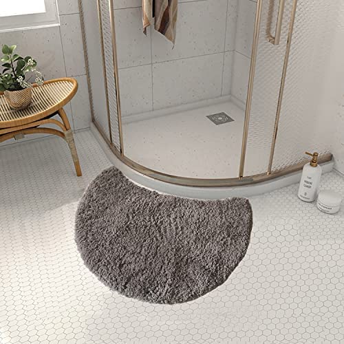 FUYILIFE Quadrant Curved Bath Mat, Semi Circular Shower Mat,Microfibre Corner Shower Mats Non Slip, Fluffy Washable Curved Bath Mat Rug (Gray)