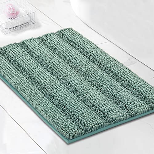 H.VERSAILTEX Bathroom Rugs Bath Rugs for Bathroom Non Slip Bath Mats Extra Thick Chenille Striped Rug 17" x 24" Absorbent Soft Shaggy Washable Dry Fast Bath Mats for Bathroom Floor - Eggshell Blue