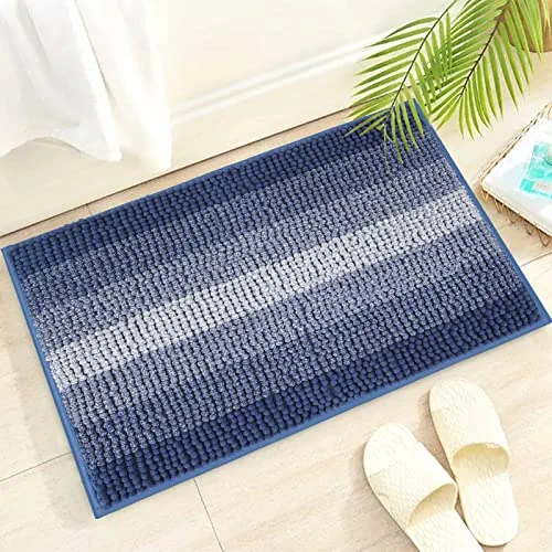 Hyhyco Blue Bathroom Rugs 17"x24", Bath Mat Non Slip ,Microfiber Soft Absorbent Bathroom Floor Mat,Machine Washable & Comes with Laundry Bag(17"x24", Blue)