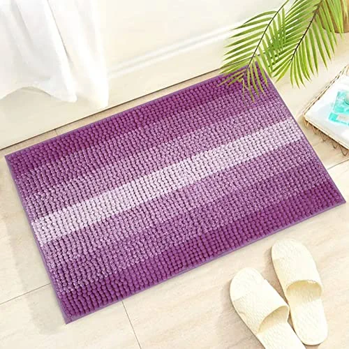 Hyhyco Upgraded Version Purple Bathroom Rugs 17"x24", Bath Mat Non Slip ,Microfiber Soft Absorbent Bathroom Floor Mat,Machine Washable & Comes with Laundry Bag(17"x24", Purple)