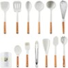 Keidason 13 Piece Nonstick Kitchen Cooking Utensils Set, Solid Wood Handle Silicone Kitchen Gadgets Set, BPA Free, Cold and Heat Resistant-White