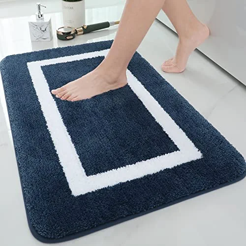 Kitinjoy Luxury Bathroom Rug Mat, Super Soft Water Absorbent Microfiber Bath Rug, Non Slip Plush Shaggy Bath Carpet, Machine Wash Dry, Bath Mats for Bathroom, Tub and Shower, 20 x 32, Navy Blue