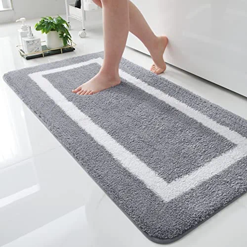 Kitinjoy Luxury Bathroom Rugs Runner, Super Soft Microfiber Bath Mat, Machine Wash Dry, Non Slip Absorbent Shaggy Bath Rug for Tub, Shower, and Bath Room, 24 x 47, Grey