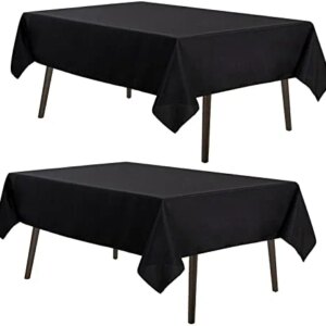 MYSKY HOME 2Pack Black Tablecloth 60x84 Inch Rectangle Table Cloth for 4 Feet Table- Wrinkle Resistant Washable Polyester Table Cover for Dining Party and Camping