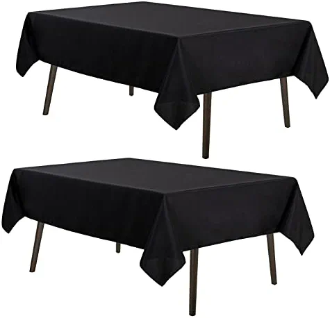 MYSKY HOME 2Pack Black Tablecloth 60x84 Inch Rectangle Table Cloth for 4 Feet Table- Wrinkle Resistant Washable Polyester Table Cover for Dining Party and Camping