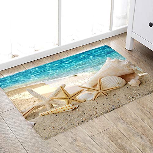 Non Slip Bath Rugs Sponge Foam for Bathroom,Durable Soft Flannel Mat Bright 3D Print Rug, Clearance MatS for Forlaundry Room and Kitchen,Ocean Beach Themed Decor carpt