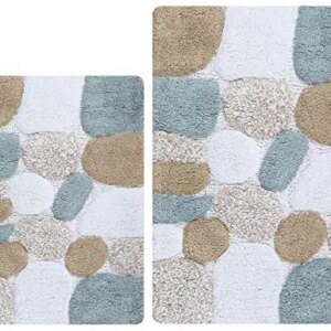 Pebble Bath Rugs Set of 2 21x32/17x34 Grey Beige,Bath Room Rugs Set,Bathroom Rugs, Soft Absorbent Machine Washable Bath Mat Rugs,Bath Rug 100% Cotton