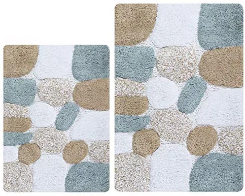 Pebble Bath Rugs Set of 2 21x32/17x34 Grey Beige,Bath Room Rugs Set,Bathroom Rugs, Soft Absorbent Machine Washable Bath Mat Rugs,Bath Rug 100% Cotton