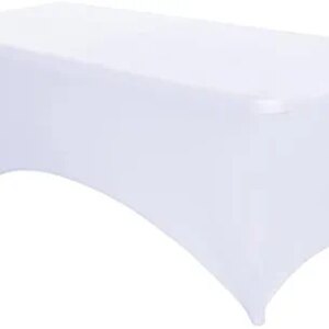 Pzzpzs Spandex Table Cover Fitted Rectangle 6FT Folding Tables Stretchable Fabric Lycra Tablecloth for Wedding, White