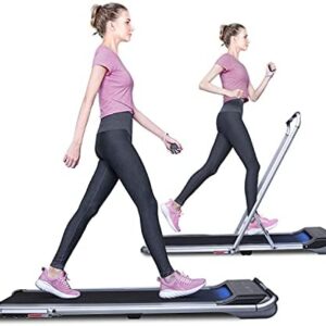 RHYTHM FUN Treadmill Portable Folding Treadmill Slim Walking Running Treadmill with Speed Sensor Light, Foldable Handtrail and Workout App Quiet Mini Treadmill for Home Office Small Spaces