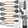 Silicone Cooking Utensil Set, 26 Pcs Kitchen Utensils Cooking Utensils Set by Fungun, Non-stick Heat Resistant Kitchen Gadgets Cookware with Natural Wooden Handle -(Gray)